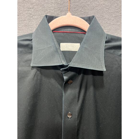 ETON Contemporary Mens All Black Button Down Long Sleeve Dress Shirt Size 16 - Picture 5 of 10